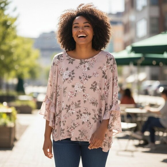 Floral Bell Sleeve Top Blush Pink Plus Size 3 By Torrid Lightweight Flowy Womens - Picture 2 of 8